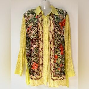 VTG Diane Gilman Blouse Top Tunic 100% Silk Leopard  Jungle Green  Yellow Large